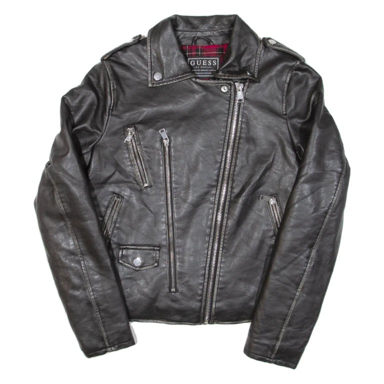 GUESS Womens Biker Jacket Black Leather S