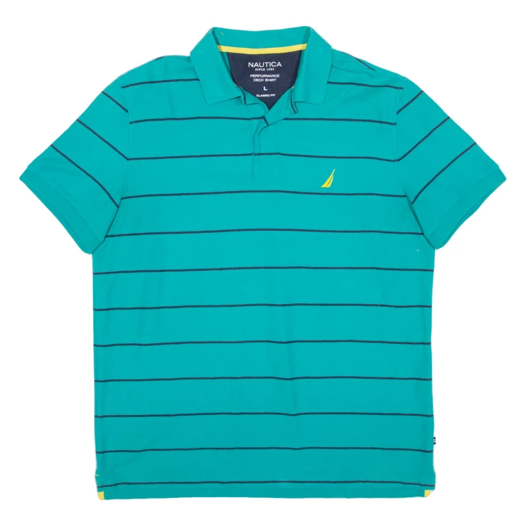NAUTICA Mens Polo Shirt Blue Striped L