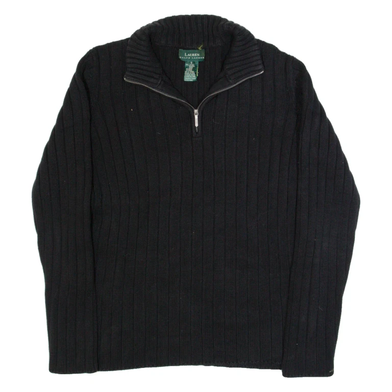LAUREN RALPH LAUREN Womens Jumper Black 1/4 Zip Tight Knit L
