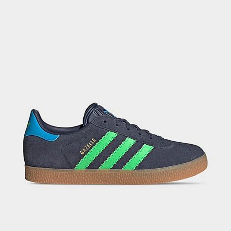 adidas Big Kids Originals Gazelle Casual Shoes in Shadow Navy/Screaming Green/Lucid Aquamarine Size: 3.5