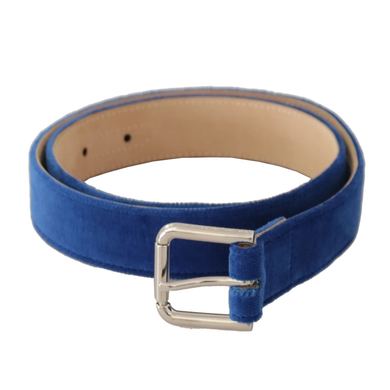 Dolce & Gabbana Blue Velvet Silver Logo Engraved Metal Buckle Belt - Women