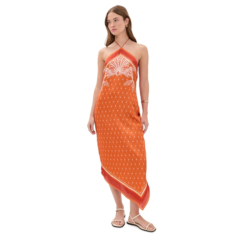Shani Shemer Athena Midi Dress Orange Mosaic Print S