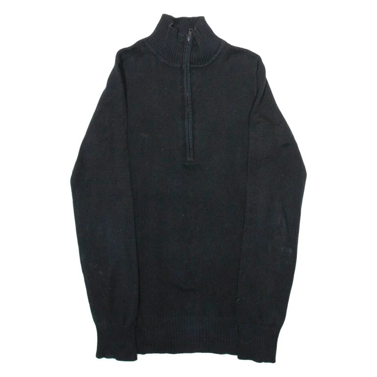 DKNY Womens Jumper Black 1/4 Zip Tight Knit S
