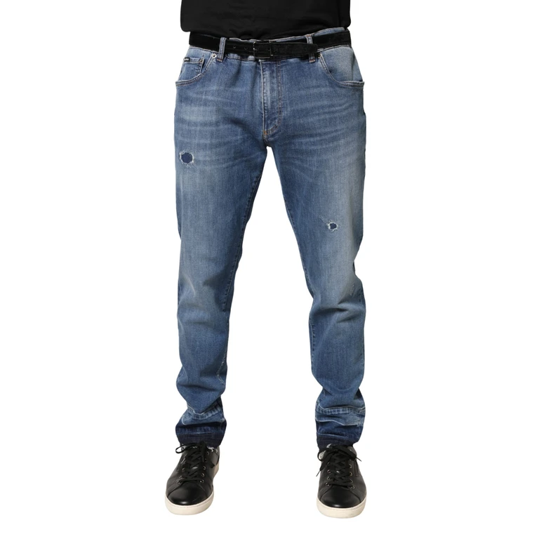 Dolce & Gabbana Blue Tattered Skinny Cotton Denim Jeans Elastane Clothing - Men