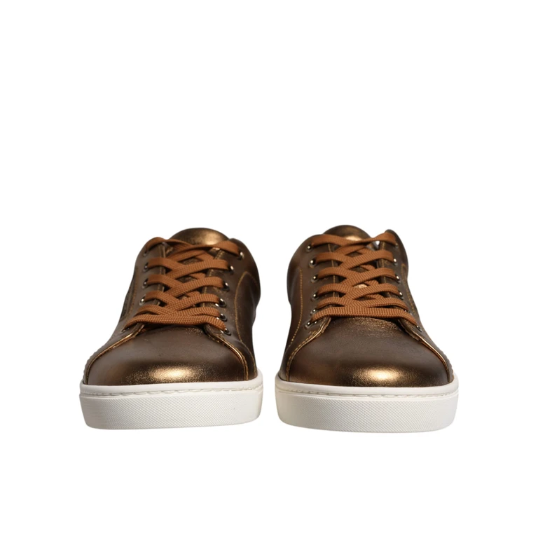 Dolce & Gabbana Gold Leather Logo London Men Sneaker Shoes - Men