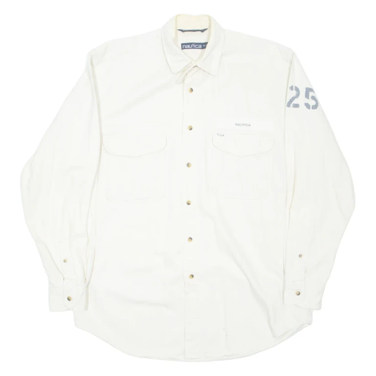 NAUTICA Mens Plain Shirt Cream Long Sleeve M