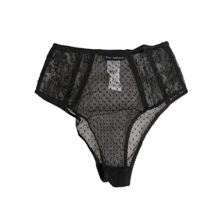 Dolce & Gabbana Black Lace Polka Dot Mesh High Waist Underwear Dots Polyamide Clothing - Women