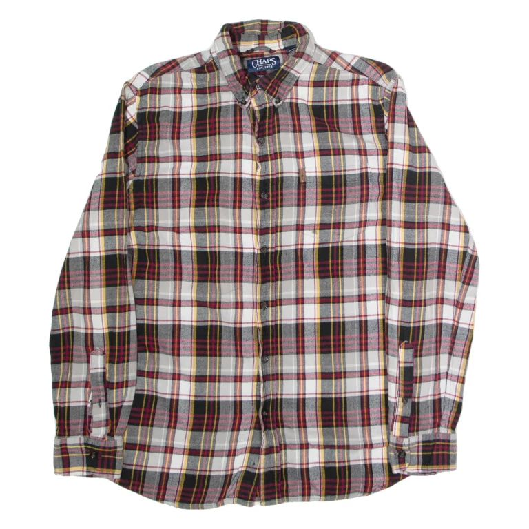 CHAPS Mens Flannel Shirt Black Check Long Sleeve M