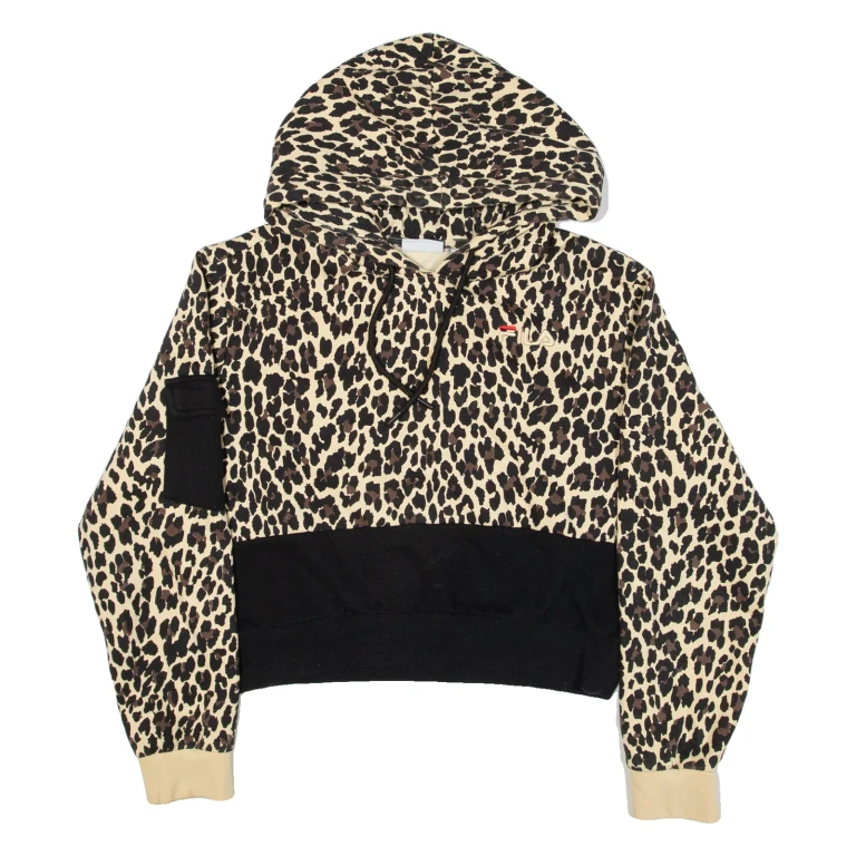 FILA Cropped Animal Print Womens Brown Hoodie L