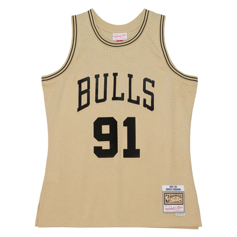 Men's Khaki Black Swingman Jersey Bulls 1997 Dennis Rodman