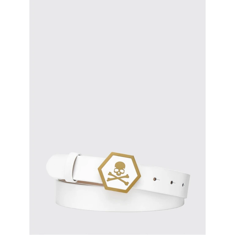 Smooth Leather Belt with Metal Buckle and Skull Print (FAAAWVA0369PLE010N0116)
