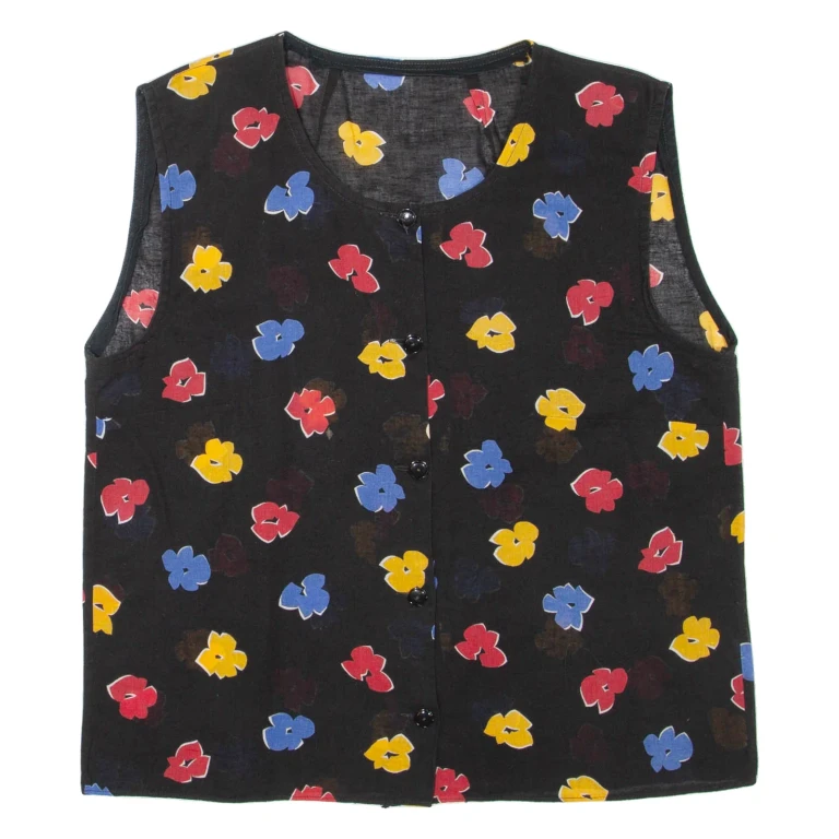 Womens Printed Top Black Sleeveless Floral XL