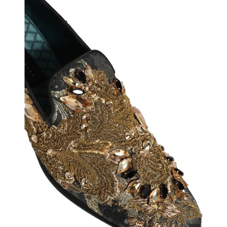 Dolce & Gabbana Black Velvet Embellished Dress Loafers Shoes Leather - Men