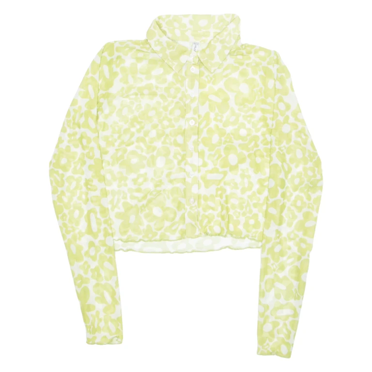 FB SISTER Sheer Womens Printed Shirt Green Collared Long Sleeve Floral S