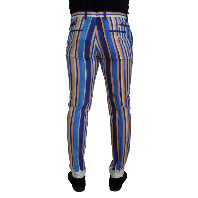 Dolce & Gabbana Blue Striped Silk Cotton Slim Trousers Pants - Men