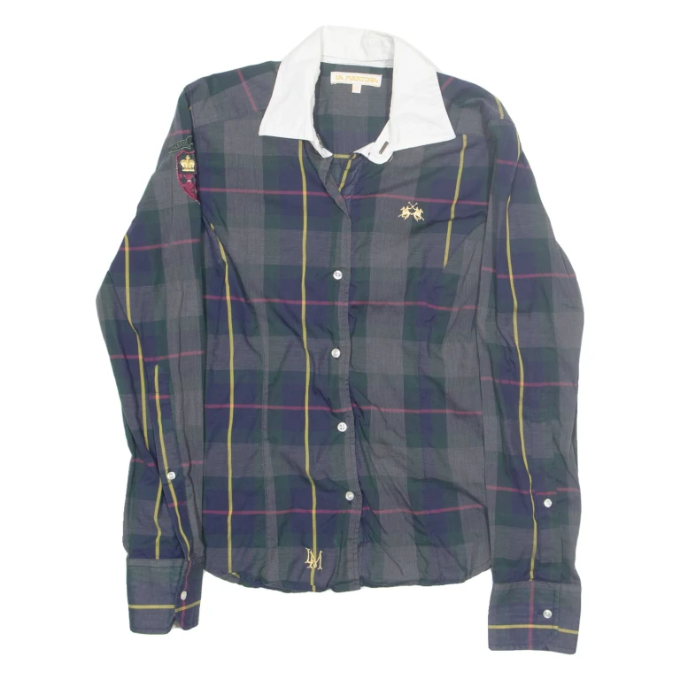 LA MARTINA Womens Shirt Blue Check Long Sleeve XL