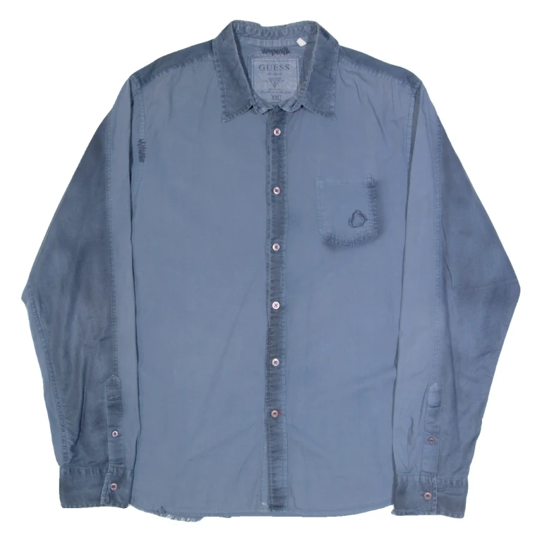 GUESS Mens Plain Shirt Blue Long Sleeve 2XL