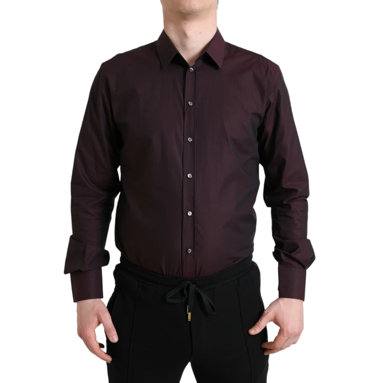 Dolce & Gabbana Maroon Jacquard Formal Dress Martini Shirt Cotton - Men