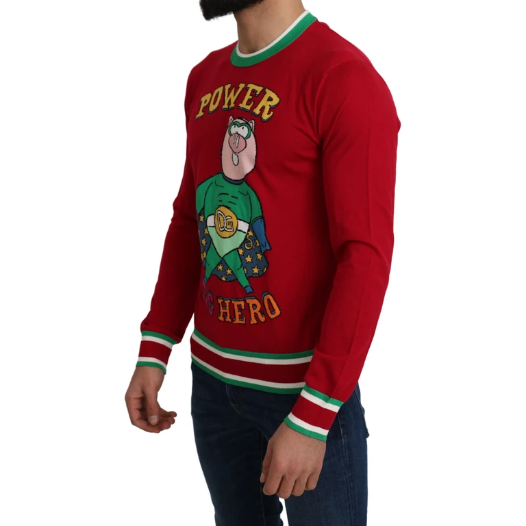Dolce & Gabbana Red Wool Silk Pig Of The Year Sweater Clothing - Men