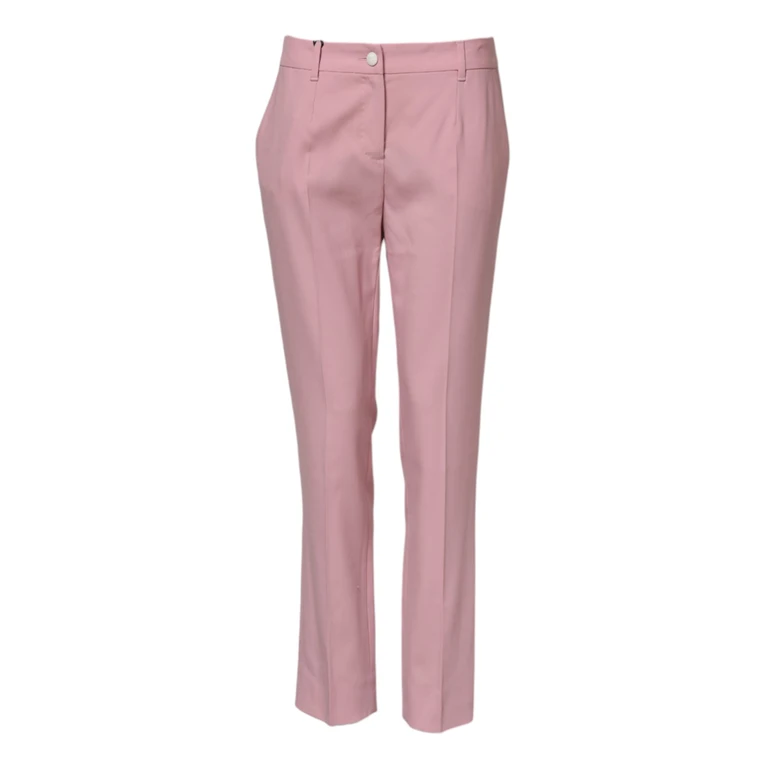 Dolce & Gabbana Pink Wool Mid Waist Tapered Pants Virgin Elastane - Women