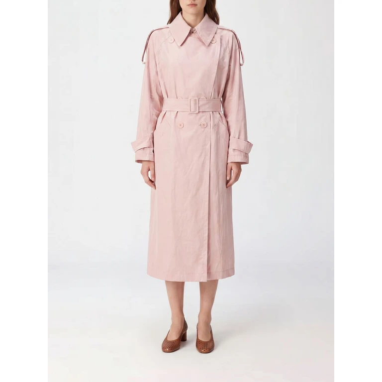 Double-Breasted Long Technical Fabric Trench Coat with Belt (P6SP05F02)