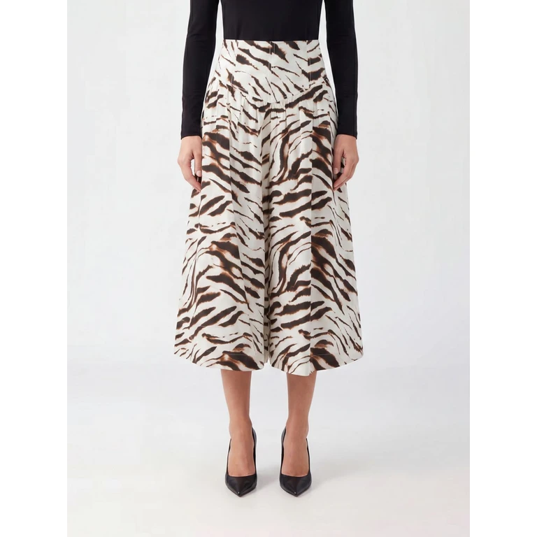 High-Waisted Animal Print Stretch-Cotton A-Line Midi Skirt (A1090288135)