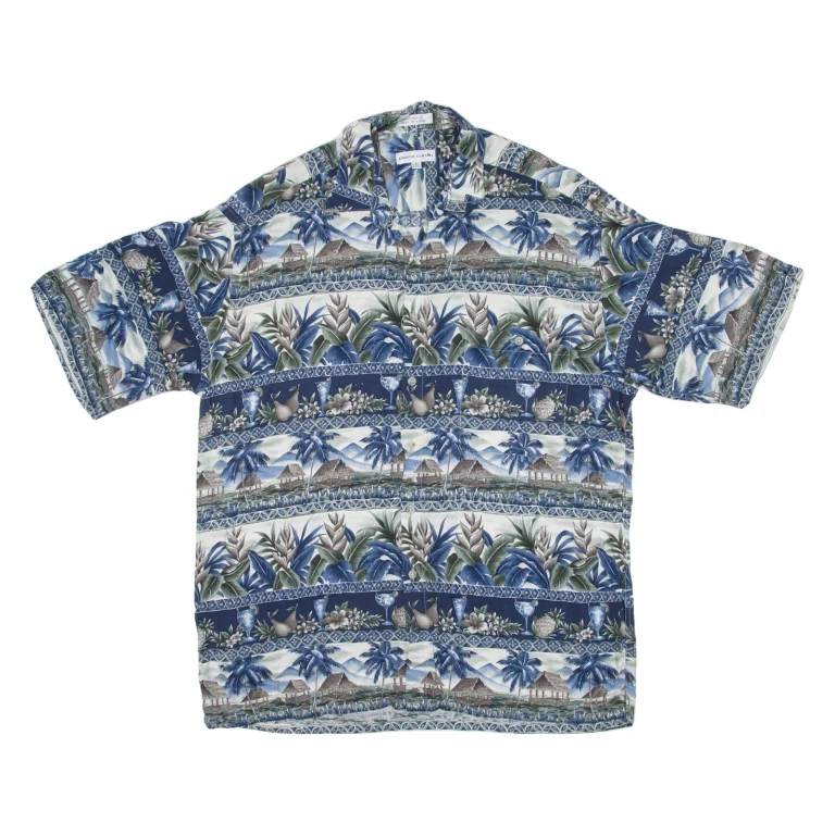 PIERRE CARDIN Mens Hawaiian Shirt Blue Floral L