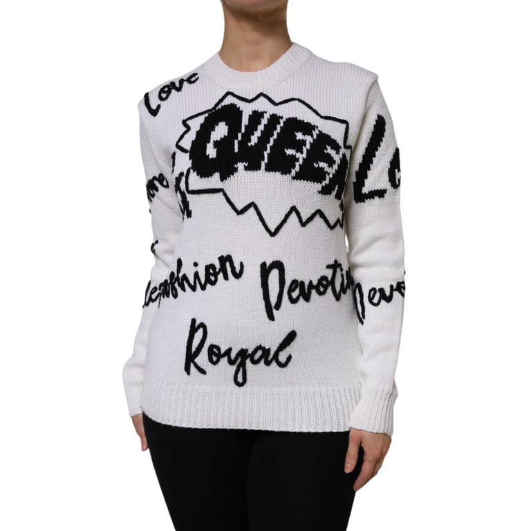Dolce & Gabbana White Wool Knit Crew Neck Pullover Sweater Black/white Virgin Clothing - Women