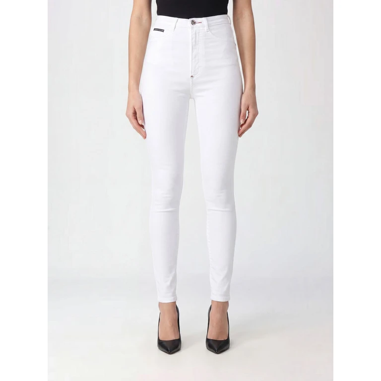 High-Waisted Skinny Cropped Jeans in Stretch Denim with Logo (PAACWDT1918PDE004N01)