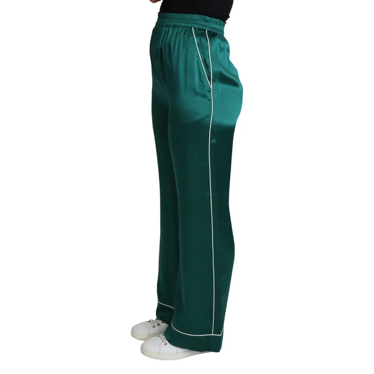 Dolce & Gabbana Green High Waist Pajama Trouser Silk Pant - Women