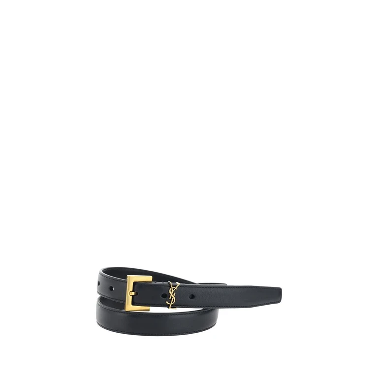 Saint Laurent Black Calf Leather Bos Taurus Thin Belt - Women