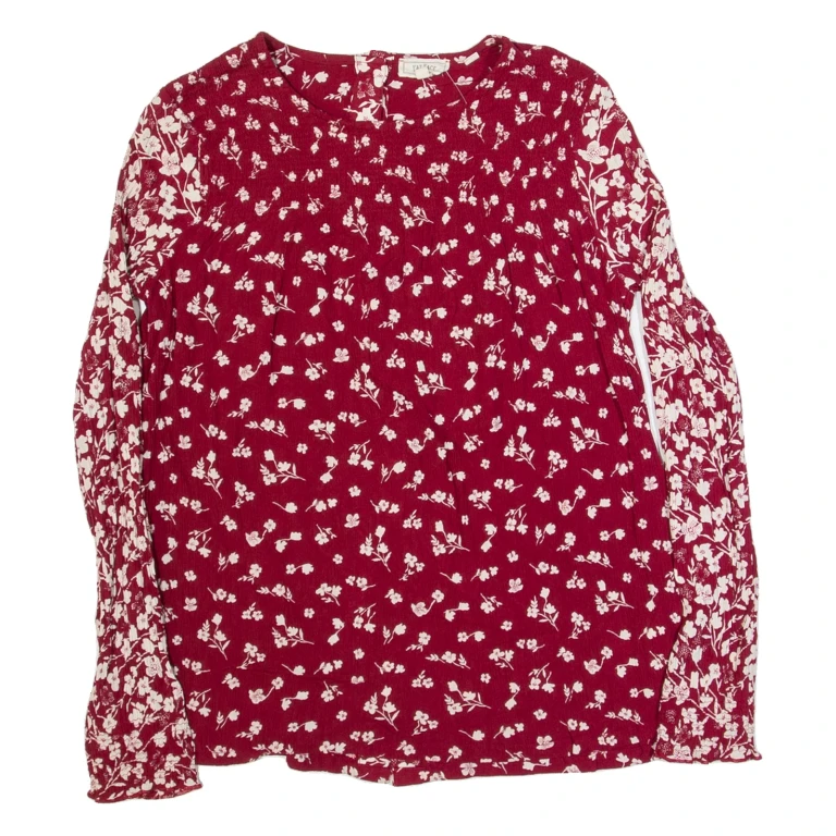 FAT FACE Womens Printed Top Maroon Long Sleeve Floral UK 8