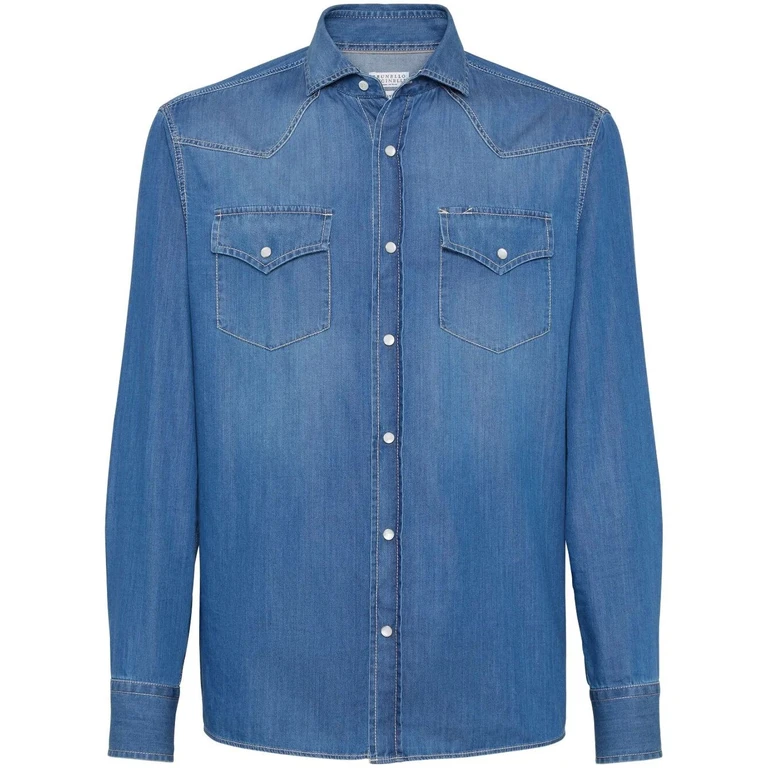 Brunello Cucinelli Denim Easy Fit Western Shirt