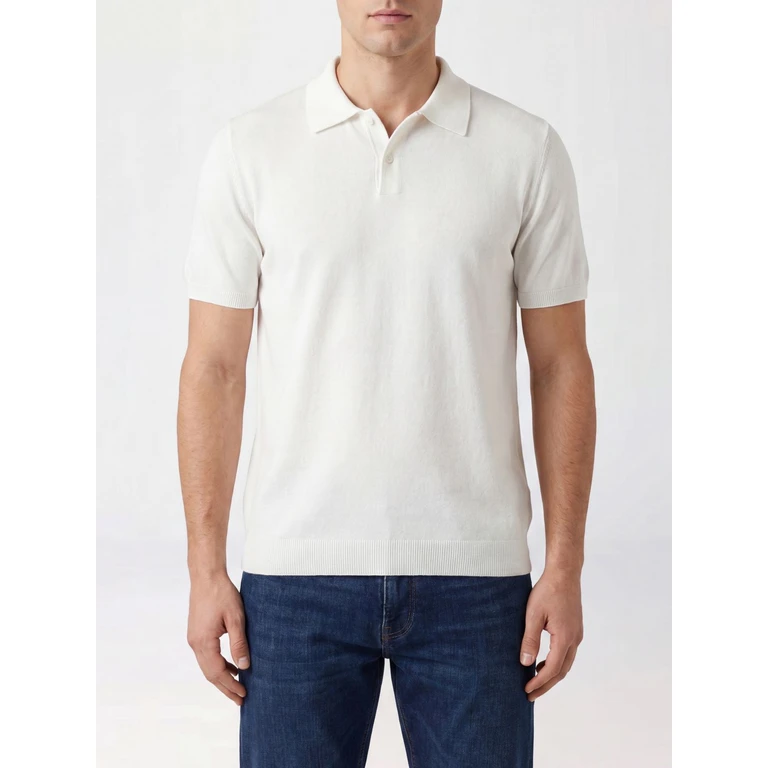 Knit Cotton Blend Polo Shirt with Two-Button Placket and Ribbed Hems (S4K80312601)