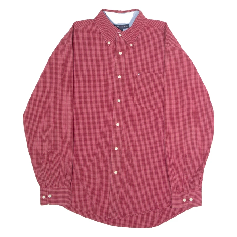 TOMMY HILFIGER Mens Shirt Red Check Long Sleeve L