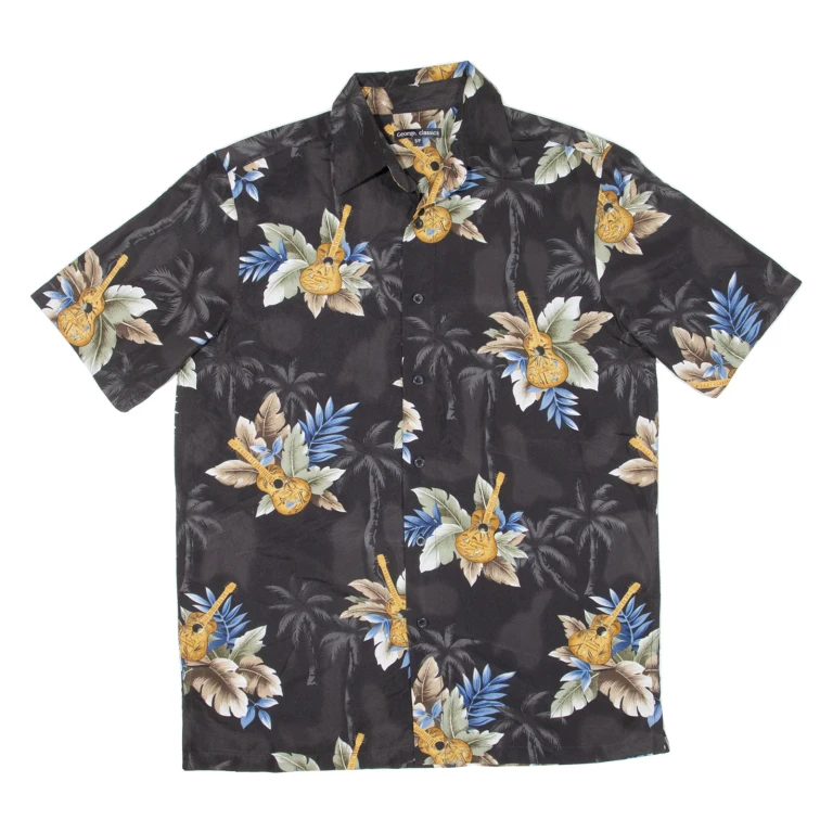 GEORGE CLASSICS Mens Hawaiian Shirt Black Floral S