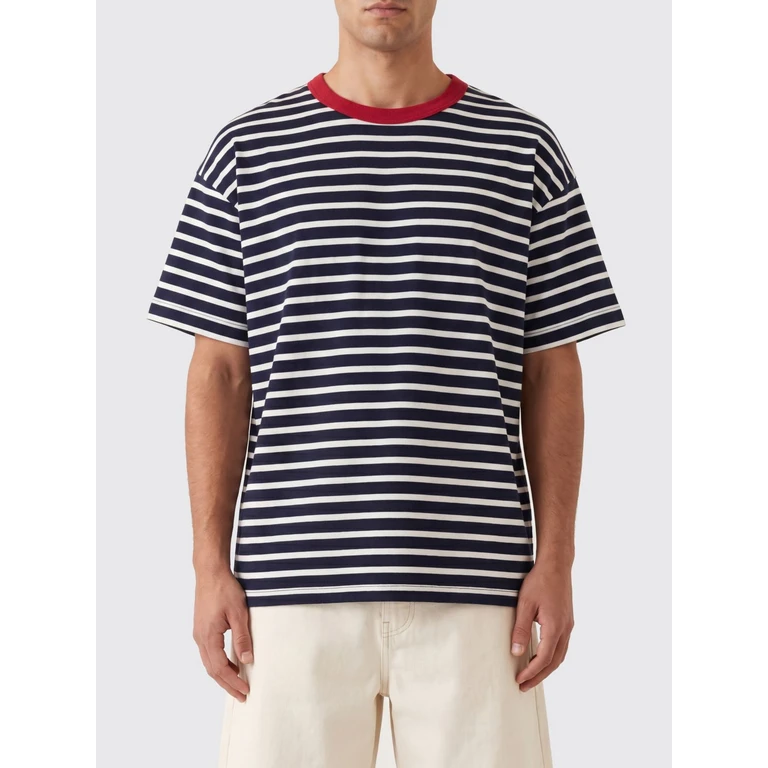 All-Over Striped Crew Neck T-Shirt in Pure Cotton (TRUEBOOGIEBOXYFITTERRACOTTA)