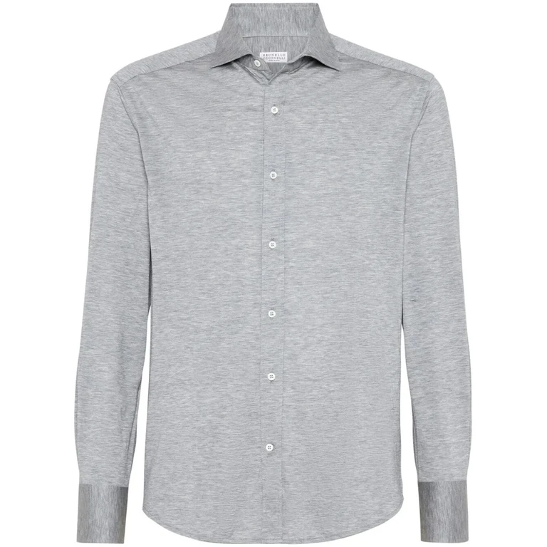 Brunello Cucinelli Silk And Cotton Jersey Shirt With Spread Collar