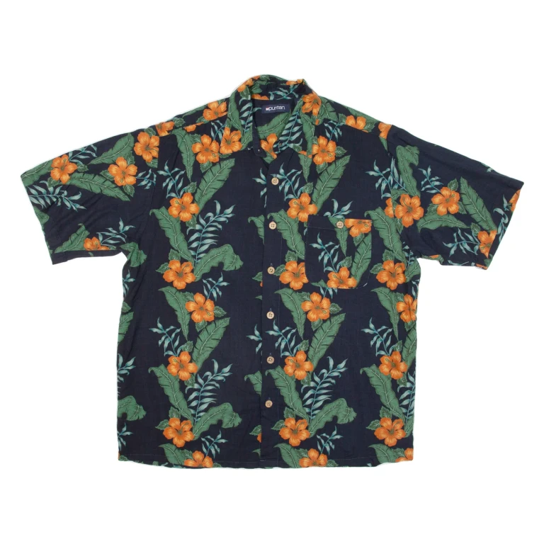 PURITAN Mens Hawaiian Shirt Black Floral M
