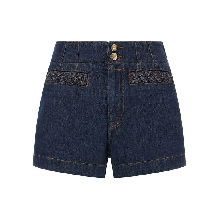 Blue Cotton Bermuda Shorts - Women