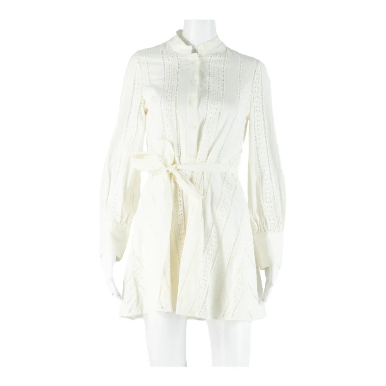 ZARA Belted Womens Day Dress White Long Sleeve Short S