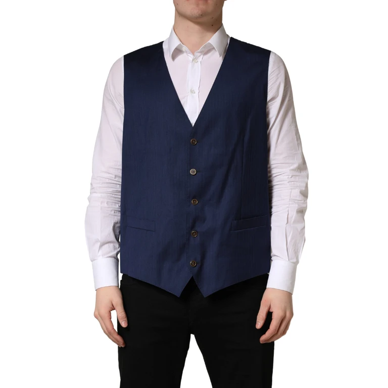 Dolce & Gabbana Navy Blue Wool Dress Formal Waistcoat Vest Virgin Silk - Men