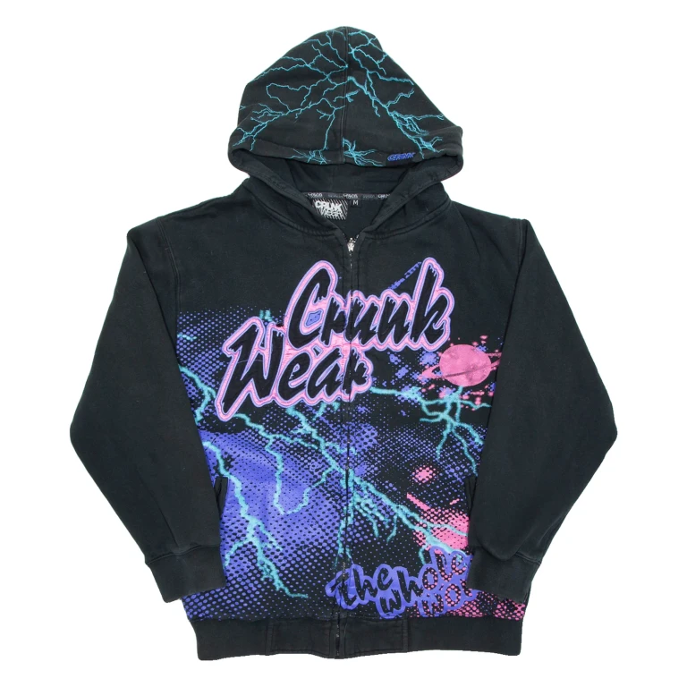 CRUNK WEAR Womens Black Hoodie Full Zip M