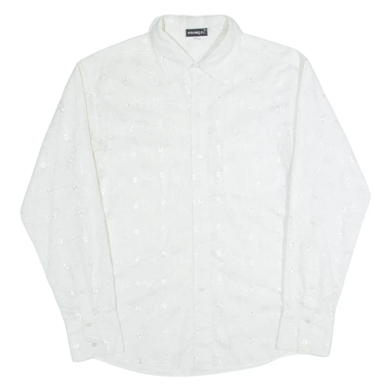 UDOMGAL Mens Shirt Cream Floral Long Sleeve M