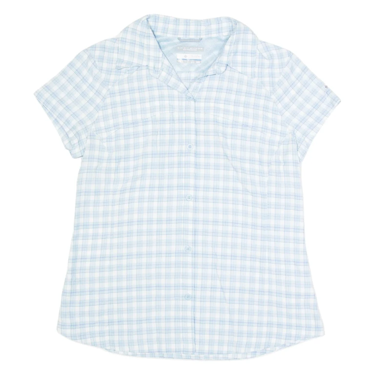 COLUMBIA Womens Shirt Blue Button Neck Check M