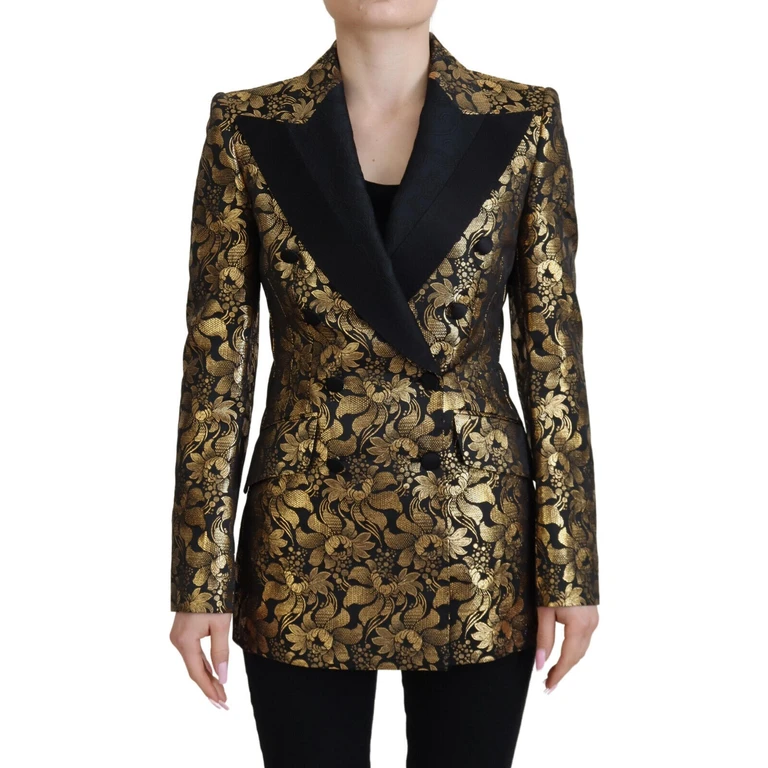 Dolce & Gabbana Black Gold Jacquard Coat Blazer Jacket Polyester Clothing - Women