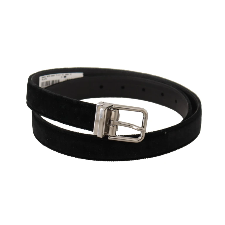 Dolce & Gabbana Black Casual Velvet Silver Metal Logo Buckle Belt - Men
