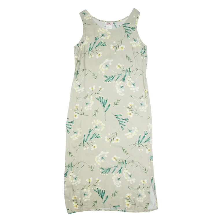 R&K Oversized Womens Maxi Dress Cream 90s Floral Sleeveless Long S