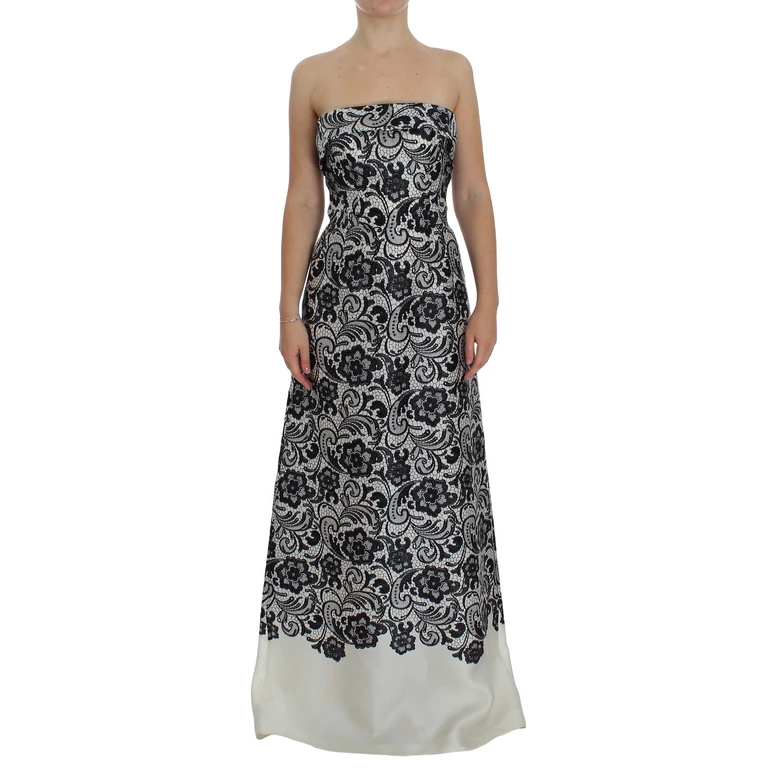 Dolce & Gabbana White Floral Lace Silk Corset Maxi Dress Black/white - Women