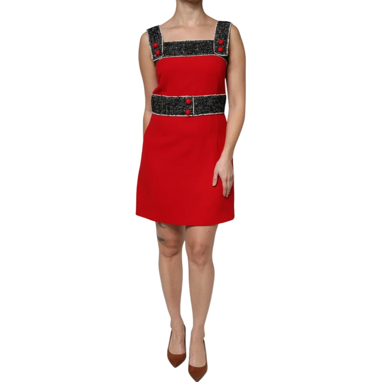 Dolce & Gabbana Red Wool Sleeveless A-Line Flared Mini Dress Black And - Women